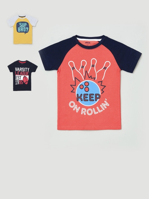

max Boys Pack of 3 Printed Round Neck T-shirts, Yellow
