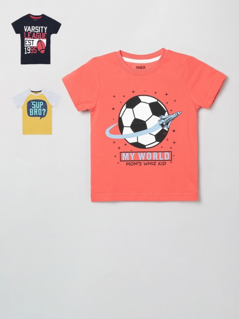 

max Boys Pack Of 3 Printed Round Neck T-shirt, Coral