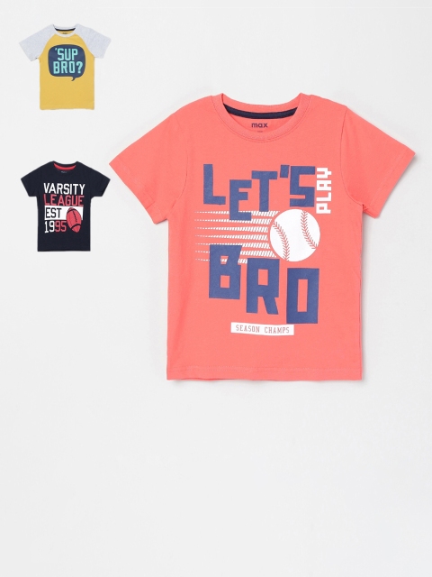 

max Boys Pack Of 3 Printed Round Neck T-shirt, Yellow