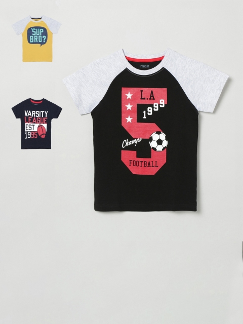 

max Boys Pack of 3 Multicoloured Printed Round Neck T-shirt, Multi