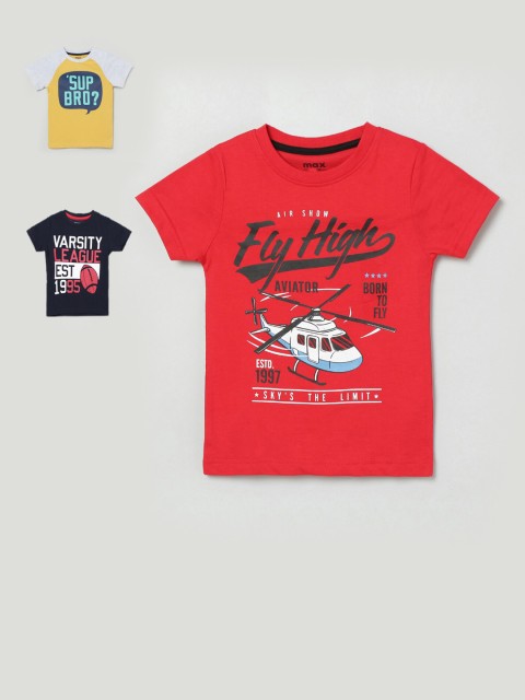 

max Boys Yellow & Red Set of 3 Printed Round Neck T-shirt