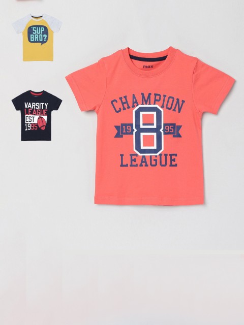 

max Boys Pack of 3 Coral Printed Round Neck T-shirt