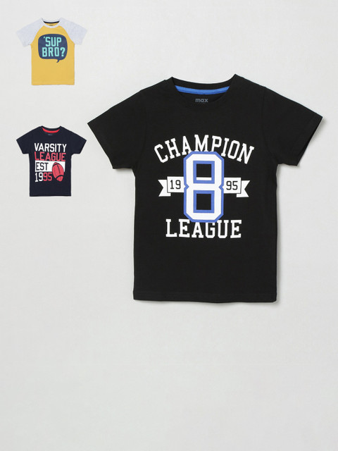 

max Boys Pack of 3 Printed Round Neck T-shirt, Yellow