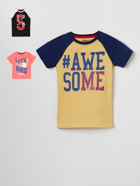 

max Boys Pack Of 3 Colorblocked Round Neck T-shirt, Multi