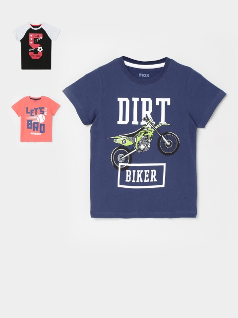 

max Boys Pack Of 3 Printed Round Neck T-shirt, Black