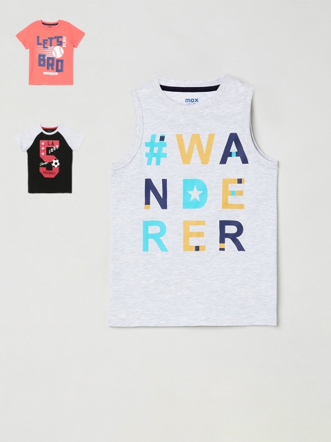 

max Boys Pack of 3 Black Printed Round Neck T-shirt