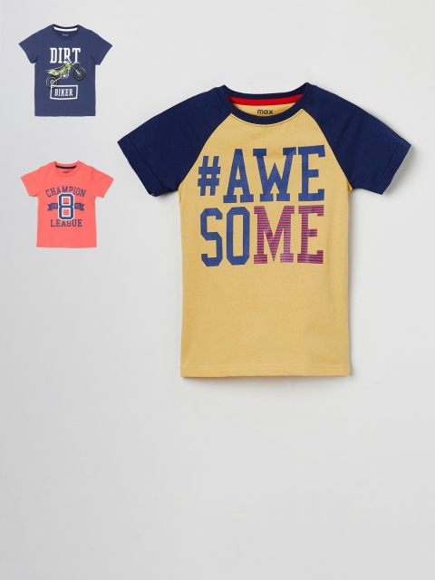 

max Boys Pack Of 3 Printed Round Neck T-shirts, Coral