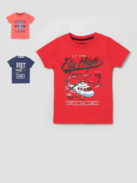 

max Boys Pack Of 3 Printed Round Neck T-shirt, Multi