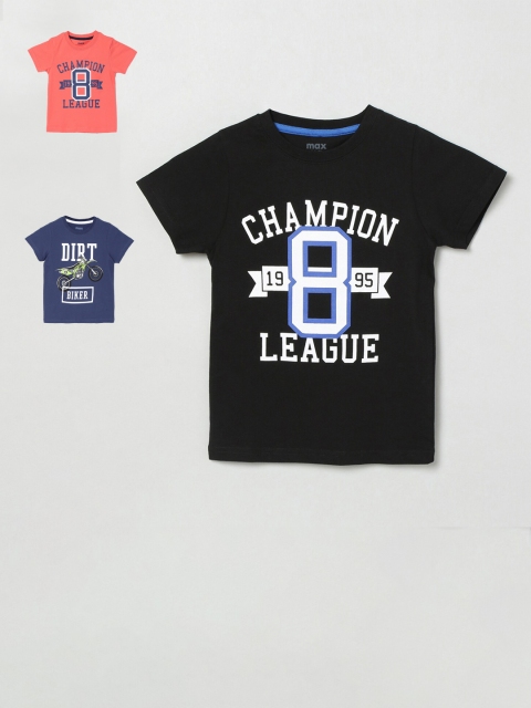 

max Boys Pack Of 3 Printed Round Neck T-shirt, Coral