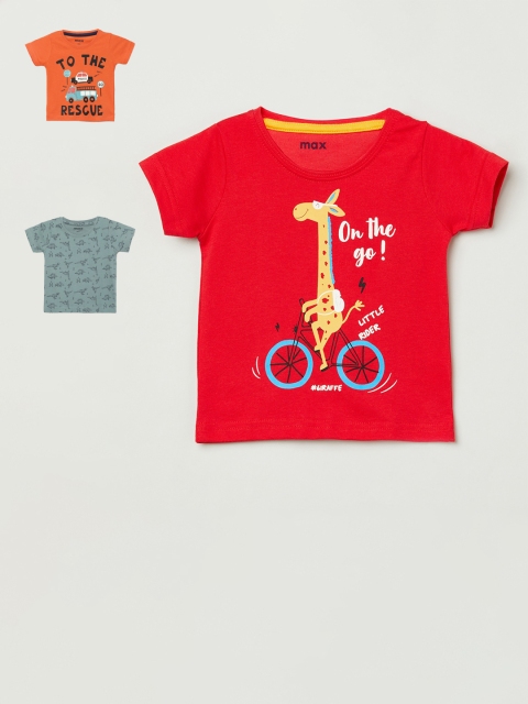 

max Boys Pack of 3 Red Printed Round Neck T-shirt