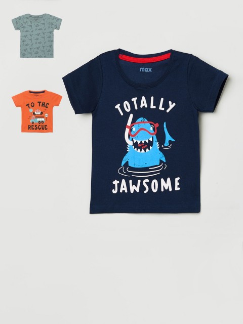 

max Boys Pack of 3 Printed Round Neck T-shirt, Blue
