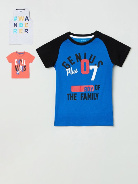 

max Boys Pack of 3 Printed Round Neck T-shirts, Grey