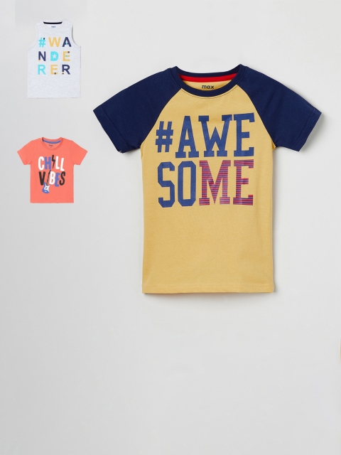

max Boys Pack Of 3 Printed Round Neck T-shirt, Grey