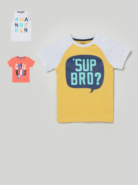 

max Boys Pack of 3 Multicoloured Printed Round Neck T-shirt, Multi