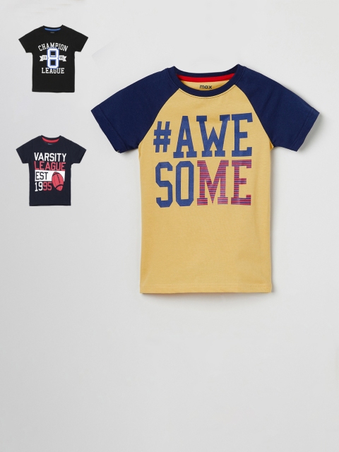 

max Boys Pack Of 3 Printed Round Neck T-shirts, Navy blue