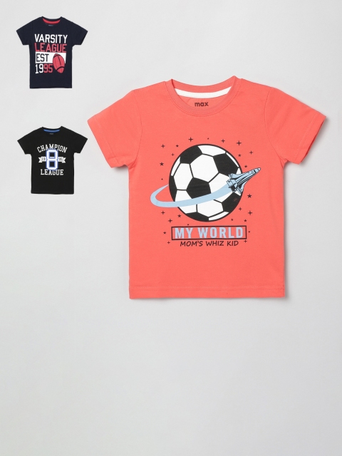 

max Boys Pack Of 3 Printed Round Neck Pure Cotton T-shirt, Multi