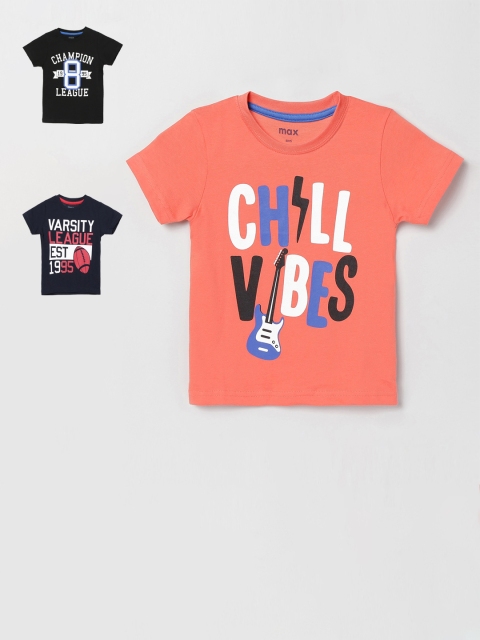 

max Boys Pack of 3 Printed Round Neck T-shirt, Peach