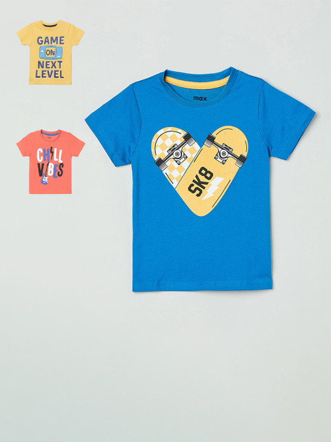 

max Boys Pack of 3 Printed Round Neck T-shirt, Blue