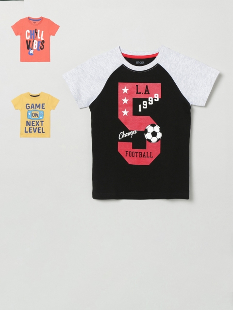 

max Boys Pack Of 3 Printed T-Shirts, Black