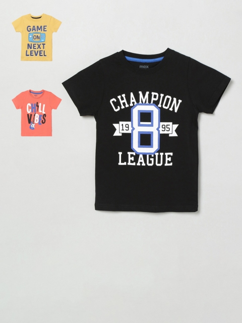 

max Boys Pack Of 3 Printed Round Neck T-shirt, Yellow