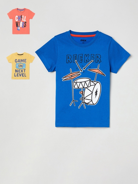 

max Boys Pack of 3 Multicoloured Printed Round Neck T-shirt, Multi