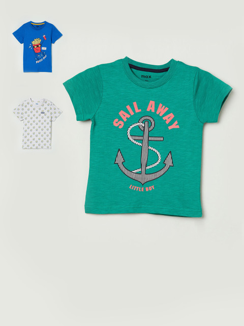 

max Boys Pack of 3 Blue Printed Round Neck T-shirt