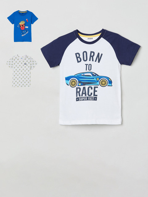 

max Boys Pack of 3 Printed Round Neck T-shirt, White