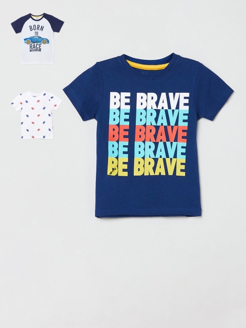 

max Boys Pack Of 3 Printed Round Neck Pure Cotton T-shirts, White