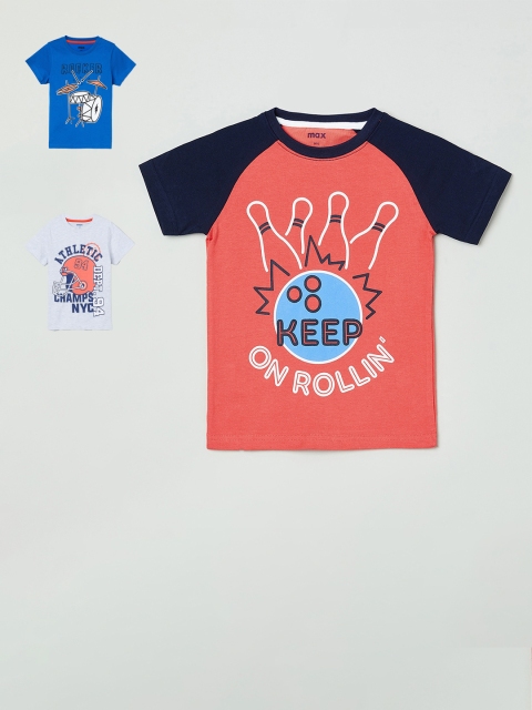 

max Boys Pack Of 3 Printed Round Neck T-shirt, Grey