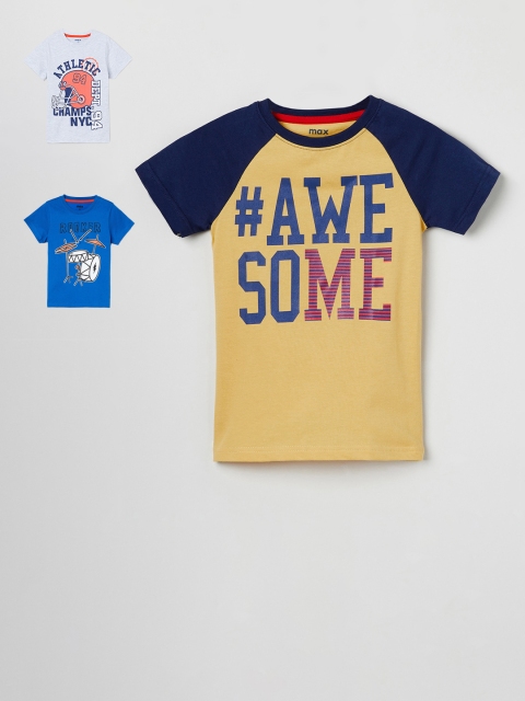 

max Boys Pack Of 3 Printed Round Neck T-shirt, Blue