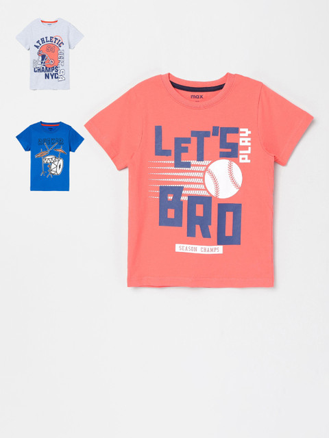 

max Boys Pack Of 3 Printed Round Neck T-shirt, Coral