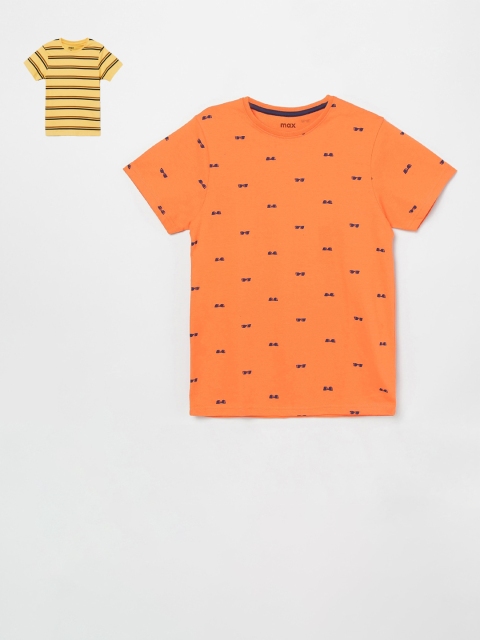 

max Boys Pack Of 2 Printed Round Neck T-shirts, Yellow