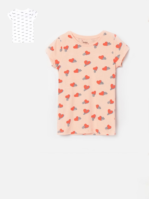 

max Girls Pack Of 3 Printed Round Neck T-shirt, Peach