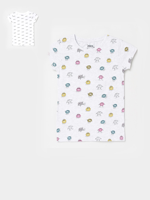 

max Girls Pack Of 2 Printed Cotton T-Shirts, Grey