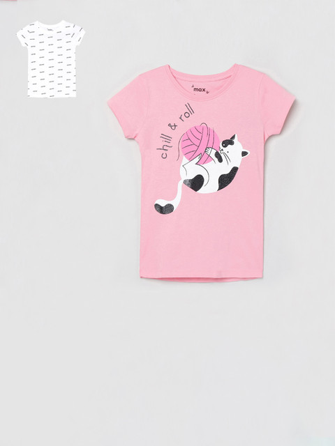 

max Girls Pack Of 2 Printed Round Neck T-shirt, Pink