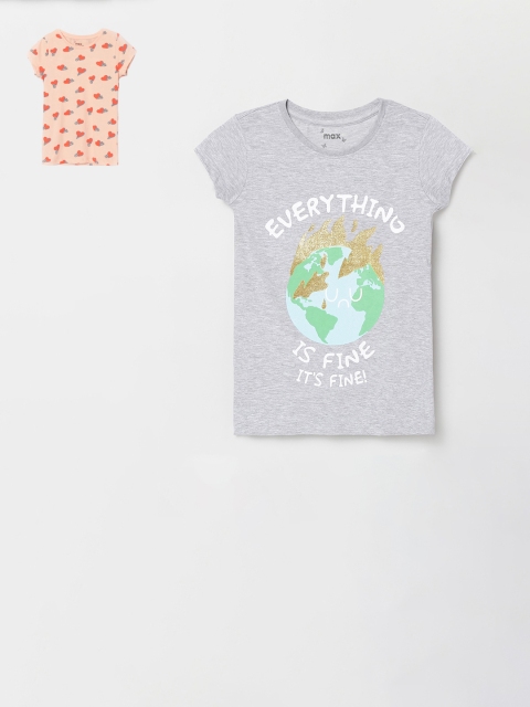 

max Girls Pack of 2 Multicoloured Printed Round Neck T-shirt, Multi