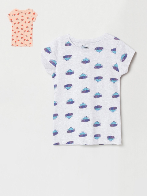 

max Girls Pack of 2 Grey Printed Round Neck T-shirt