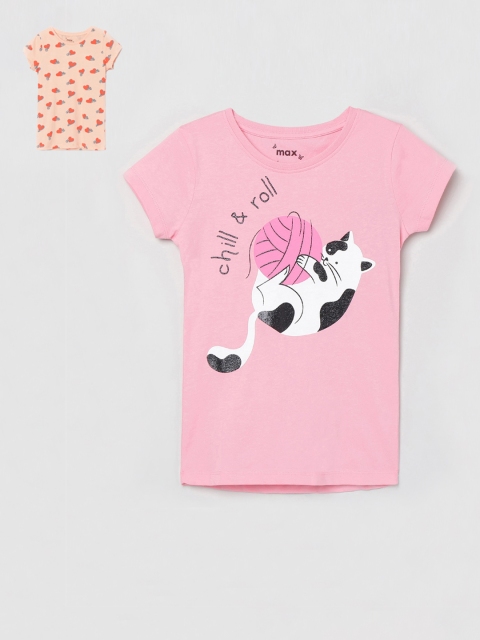 

max Girls Pack of 2 Peach-Coloured Printed Round Neck T-shirt