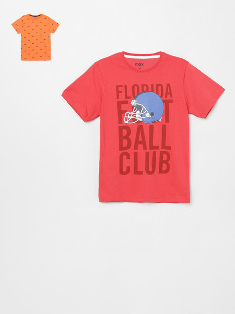 

max Boys Pack Of 3 Printed Round Neck T-shirt, Red