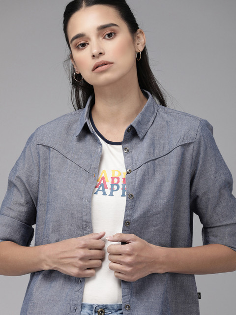 

Roadster Women Blue Regular Fit Solid Casual Shirt
