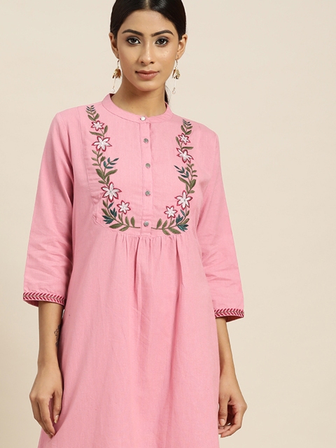 

all about you Women Pink Floral Embroidered Gathered A-line Kurta with Palazzos