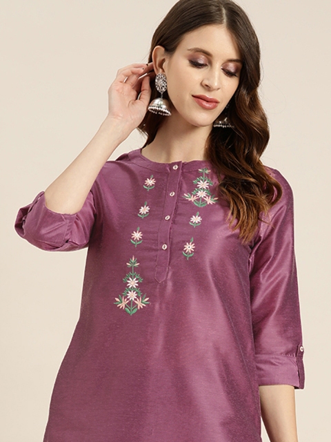 

all about you Women Purple Yoke Design Kurta with Trousers