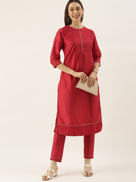 

all about you Women Red Kurta with Trousers andGotta Patti Detail