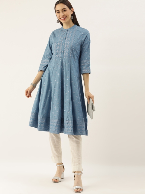 

all about you Women Blue Ethnic Motifs Printed Kurta