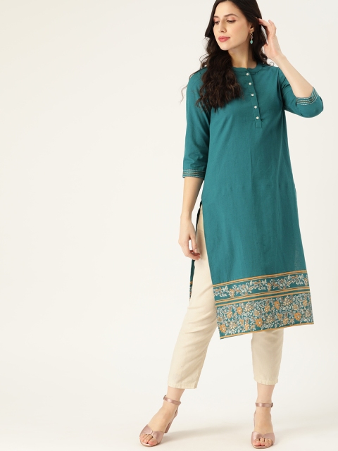 

all about you Women Teal Green Solid Kurta