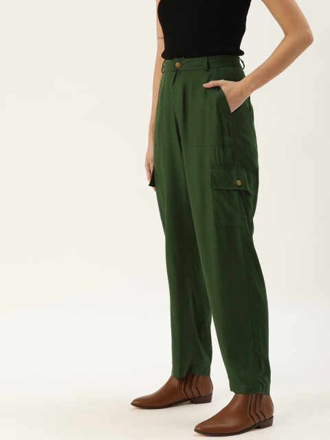 

Chemistry Women Green High-Rise Regular Trousers