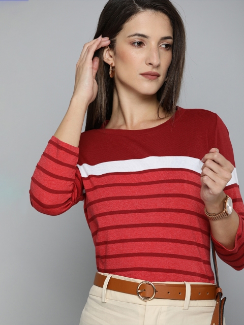 

Chemistry Women Red Striped T-shirt