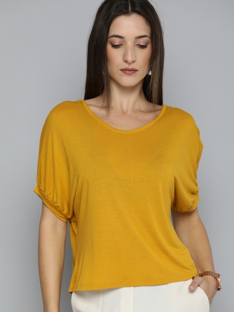 

Chemistry Women Mustard Yellow Solid T-shirt