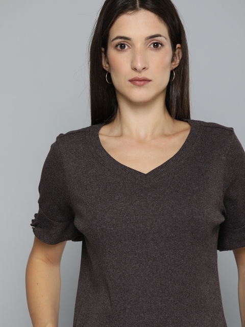 

Chemistry Women Brown V-Neck T-shirt
