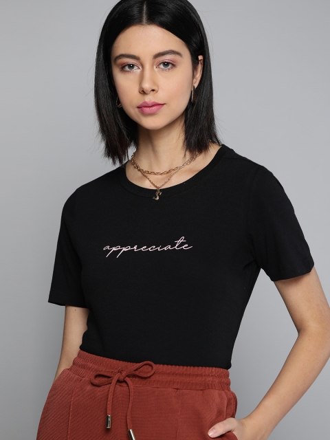 

Chemistry Women Black & White Typography Printed Monochrome T-shirt